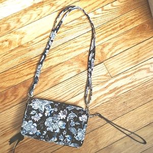 Very Bradley Wristlet Crossbody Purse Black Floral